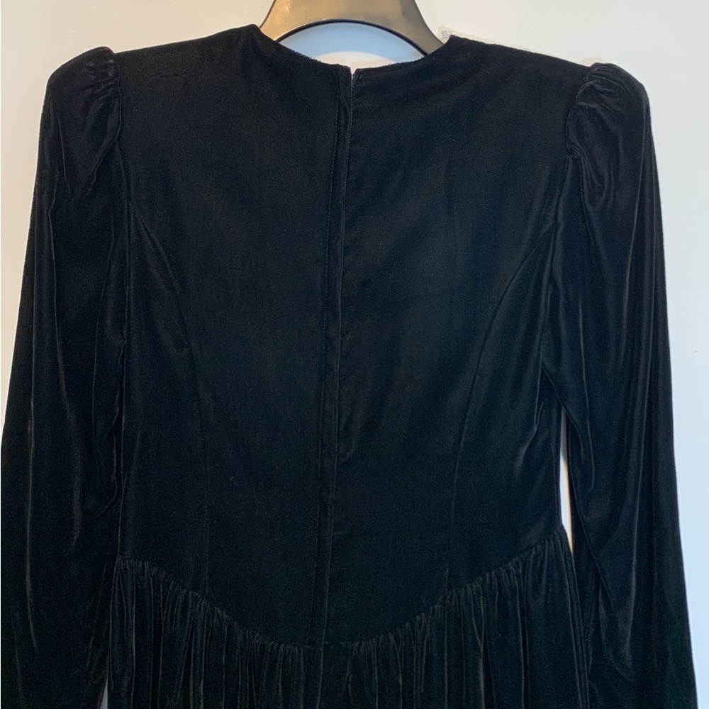 Gunne Sax 80s Black Velvet Lace Victorian Goth Midi Dress - Picture 7 of 10